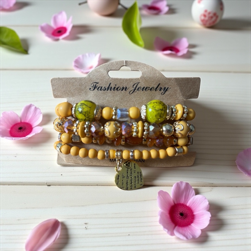 Fashion Jewelry Boho Vibrant Yellow Bracelet Set With Charm